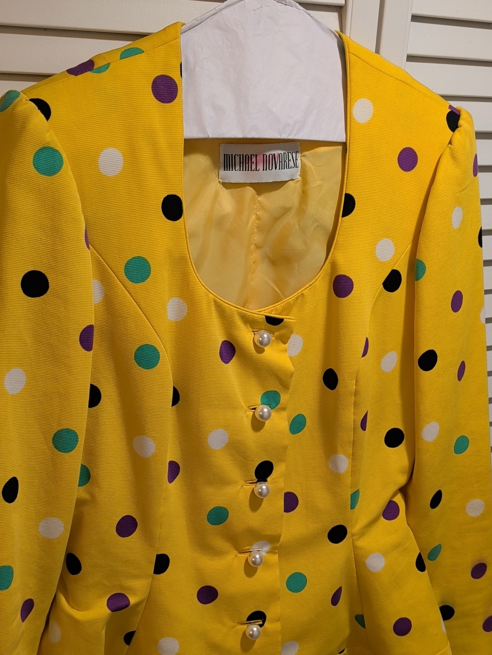 Vintage Luxury Michael Novarese Yellow Polka Dots Jacket Pearl Buttons